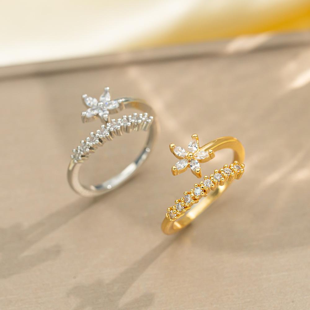 Korean Version of Light Luxury Design Full Diamond Inlaid Zircon Ring Women's Opening Adjustable Ring Internet Celebrity Fashion Accessories