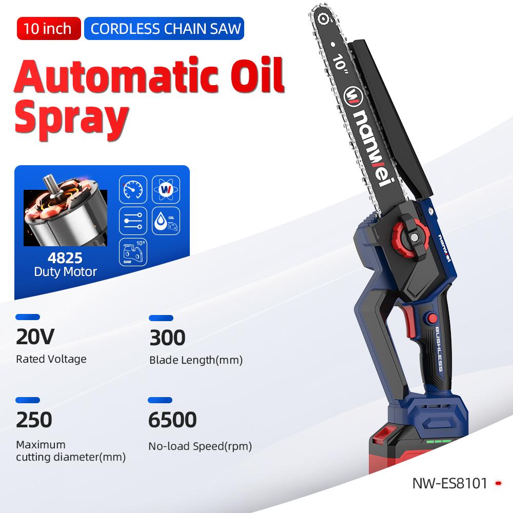 NANWEI 10-inch electric chain saw 6500 rpm, Speed 9 m/s,Manual  pressing
