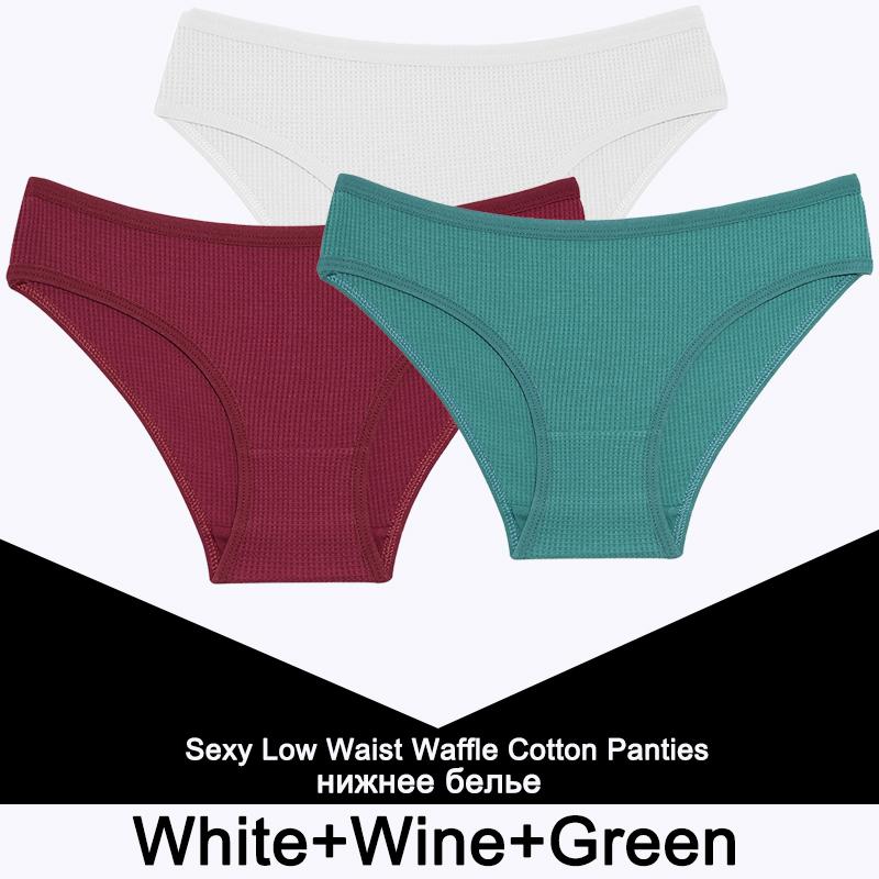 3PCS/Set Damen Waffel Baumwolle Slips Sexy Dessous Damen Unterwäsche Unterhose Slips Mädchen Einfarbige Intime Slips Für Frau