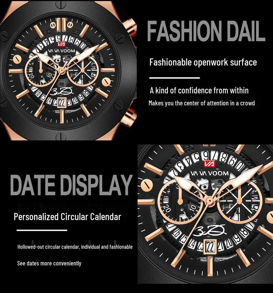 Men's Sports Silicone Band Waterproof Hollow Calendar Watch