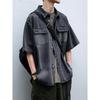 Retro Denim Workwear Short Sleeved Shirt, Men'S And Women'S Summer Fashion Brand, Japanese Retro Half Sleeved Trend, Cool And Loose Shirt
