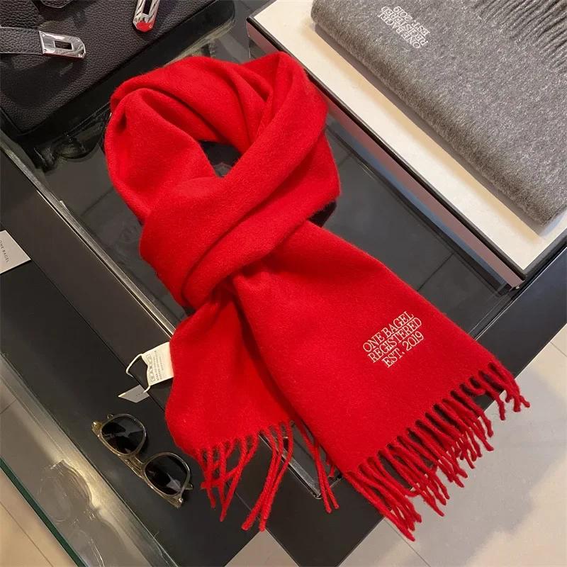 High Quality Soft Warm Thick Scarf Women Men 100% Wool Double-sided Tassel Muffler Male Female Thermal Classic Shawl Ladies