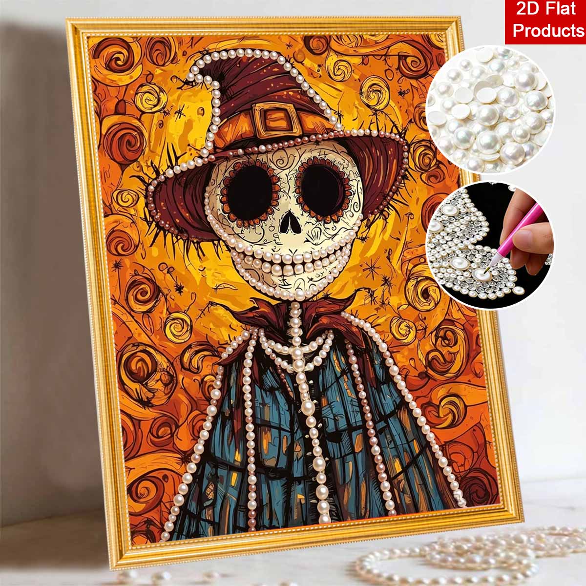 Halloween pearl painting art full pearl pumpkin witch skull handmade diy home decorations 30x40