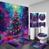 4Pcs Shower Curtain Set with Non-Slip Bath Mat, Toilet Lid Cover, Contour Rug & 12 Hooks, Bathroom Decor