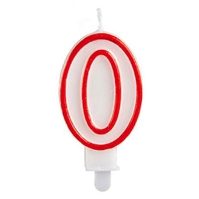 Vela de aniversário Arte Regal 0 cera 7,5 cm vermelho/branco