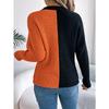 Women S Casual Color Block Round Neck Long Sleeve Pullover Sweater