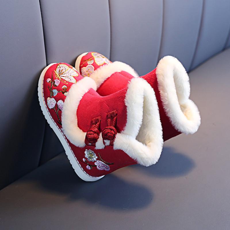 

Women s girls ethnic style embroidery cold warm padded snow boots thick bottom heightening non-slip wear-resistant outdoor leisure sports cotton boots 36