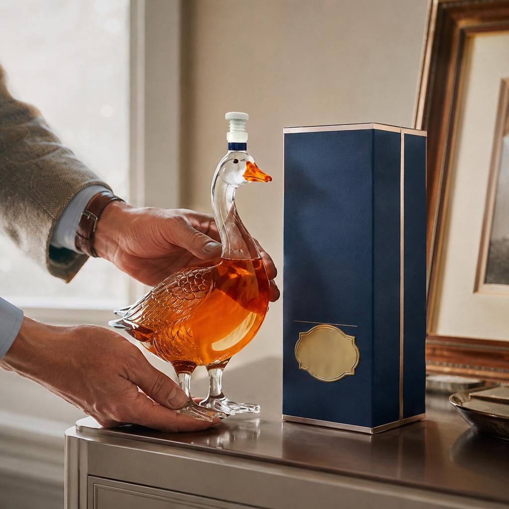 Matglas Ganzenvormige Likeurfles met Decoratieve Dop Unieke Dierlijke Decanteerfles voor Sterke Dranken en Verzamelobjecten in Cadeaubox Verpakking