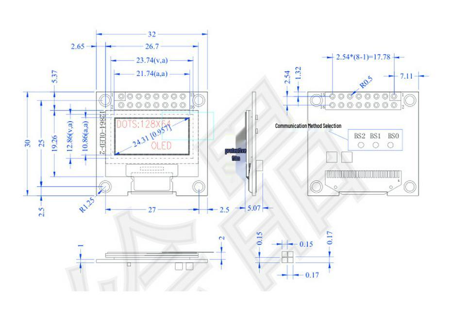 0.96-inch 128x64 OLED Display, Black Background with White Text