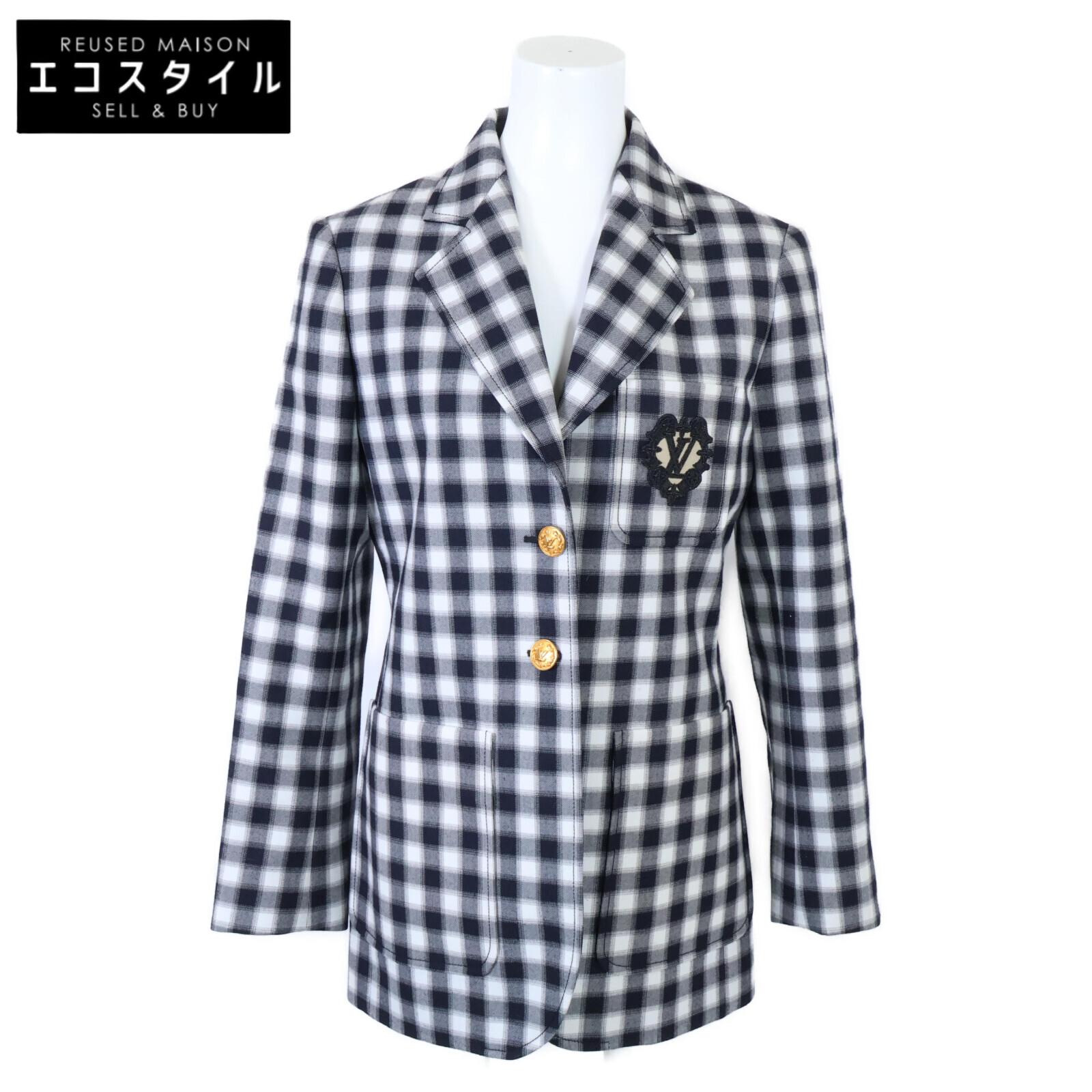 

LOUIS VUITTON [Good condition/Domestic regular/2011 model] RW232W 012 FPVB01 Vichy check plain pie blazer/ Jacket 38 Black WhiteUsed