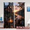 2pcs, 2D FLAT PRINTING Curtains (Without Rod) Cabin Serenity Popular Popular Curtain Machine Washable Fabric Curtains Versatile