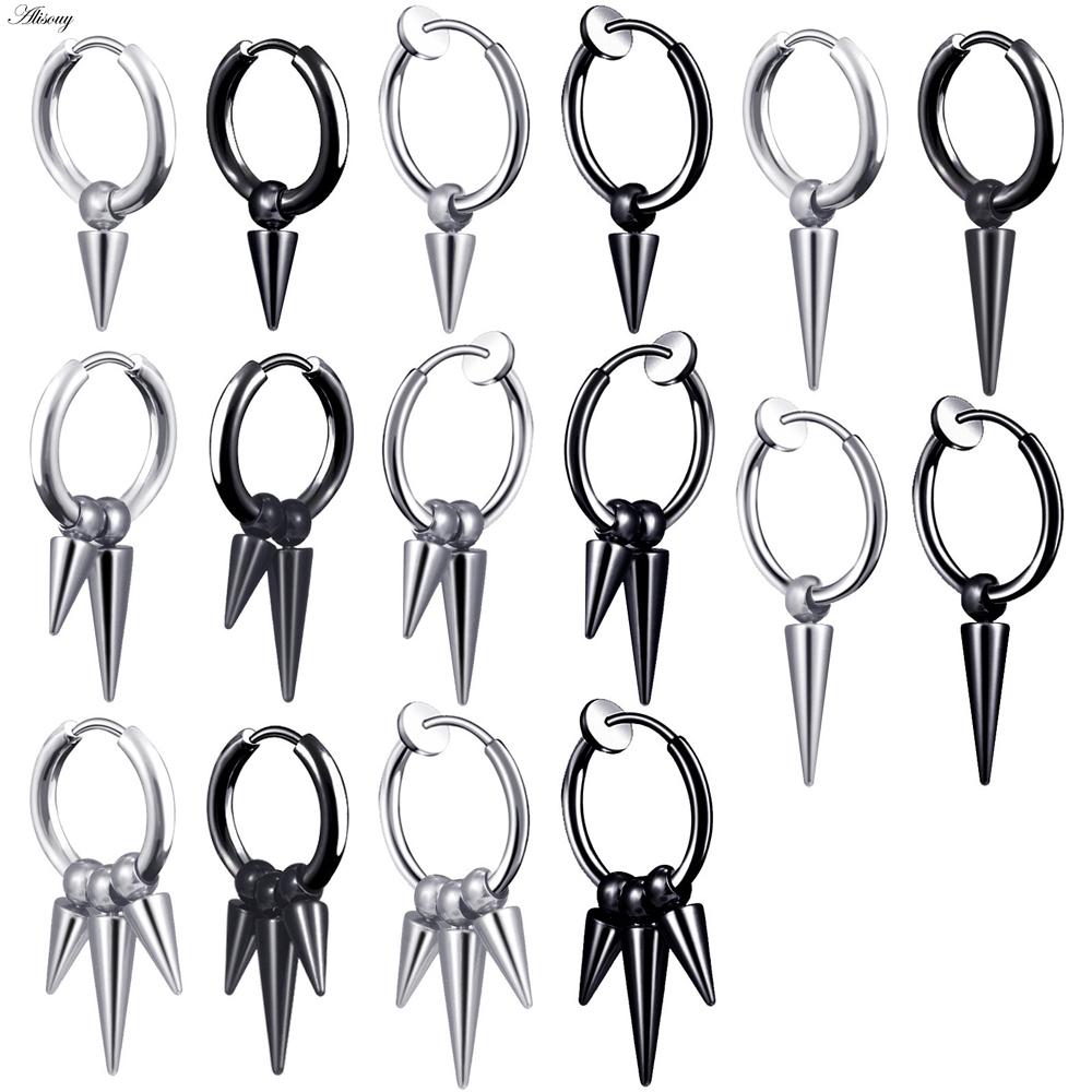 

Alisouy, 1 шт., серьги-гвоздики в стиле рок-панк, хип-хоп с конусом и заклепками, подвеска-кольцо для женщин и мужчин, клипсы-гвоздики для пирсинга ушей, корейские серьги