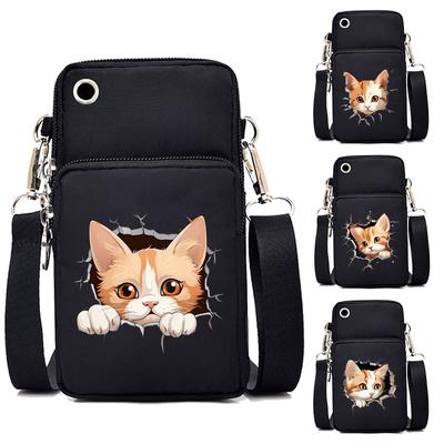3D Mode Kattserie Tryck Plånböcker och Handväska Dam Mini Mobiltelefonväska Tecknad Djurälskare Dragkedja Crossbody Axelväska