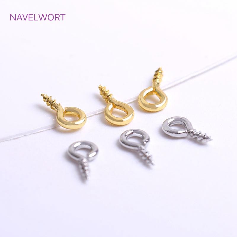 4mm*8mm 18K Gold Plating Screw Eye Component Brass Small Tiny Mini Eye Pins Eyepins Hooks Eyelets Screw Threaded Wholesale
