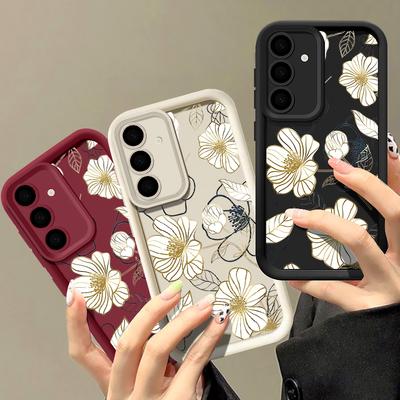 Floral Pattern Shockproof Shell Case For Samsung S25 Plus S24 FE S23 Ultra S22 A56 A36 A16 A15 A55 A35 TPU Soft Lens Protection Matte Phone Cover