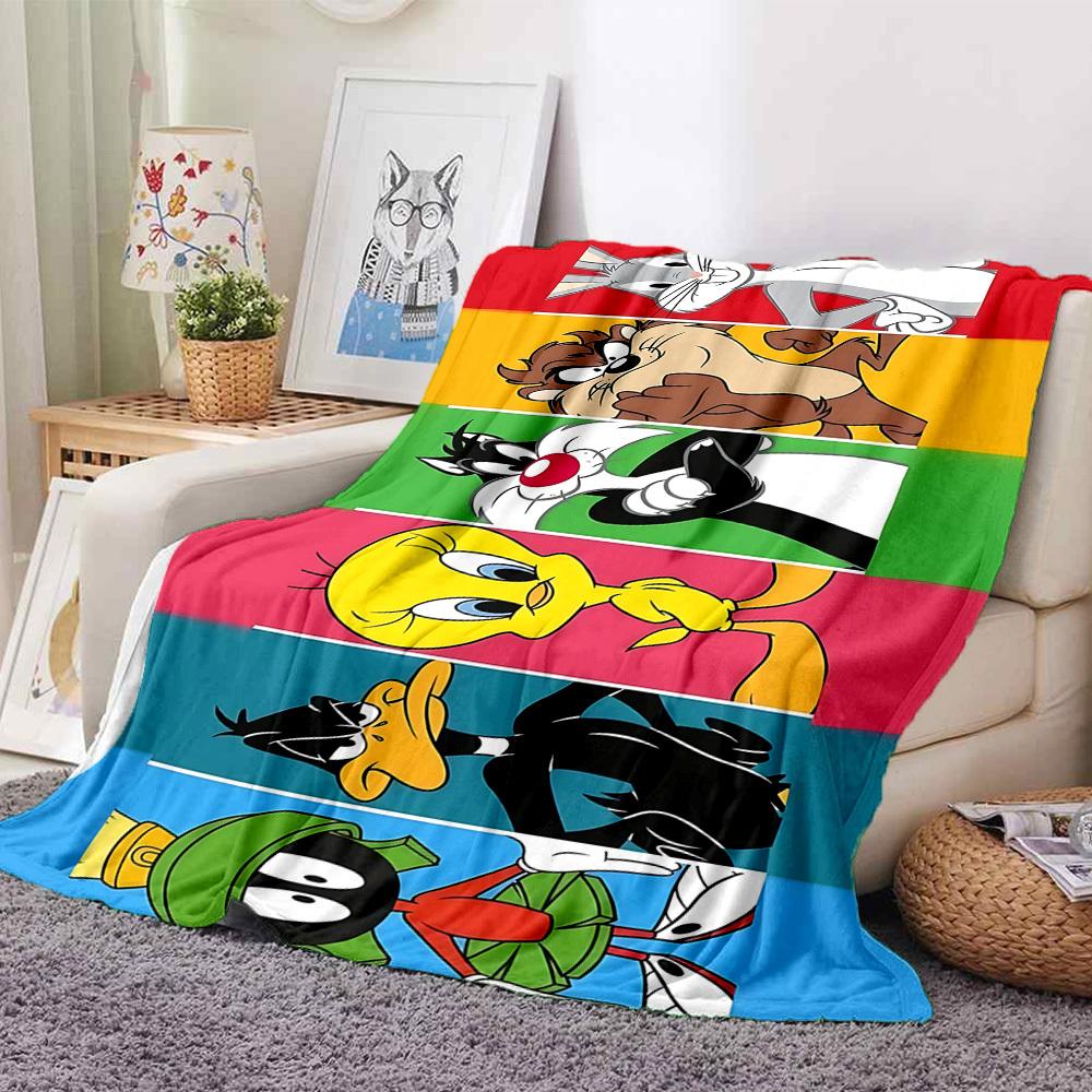 1pc Looney Tunes Cartoon Characters Flannel Throw Blanket - HD Printed Lightweight Soft Warm All-Season Blanket for Sofa, Bed, Travel199 130cmx150cm