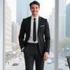 2Pcs/Set Men Suit Lapel Long Sleeve 3D Tailored Suit Coat Mid-rise Solid Color Long Pants Set Wedding Party Business Suit