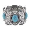 Vintage Boho Imitation Turquoises Elastic Bracelets Bangles for Women Ethnic Carved Silver Color Metal Bracelet Vacation Jewelry