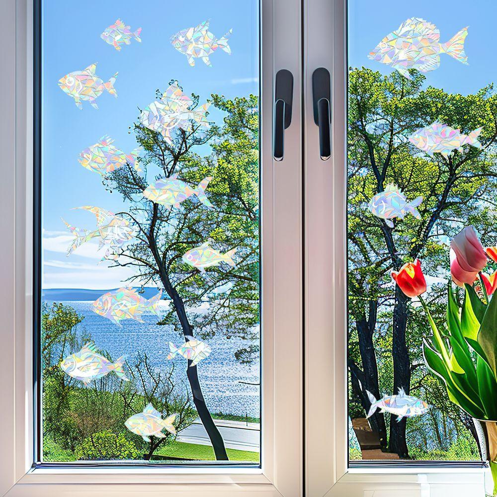 Creative Little Fish Laser Colorful Home Beautification and Decoration Glass Doors and Windows Static Window Stickers