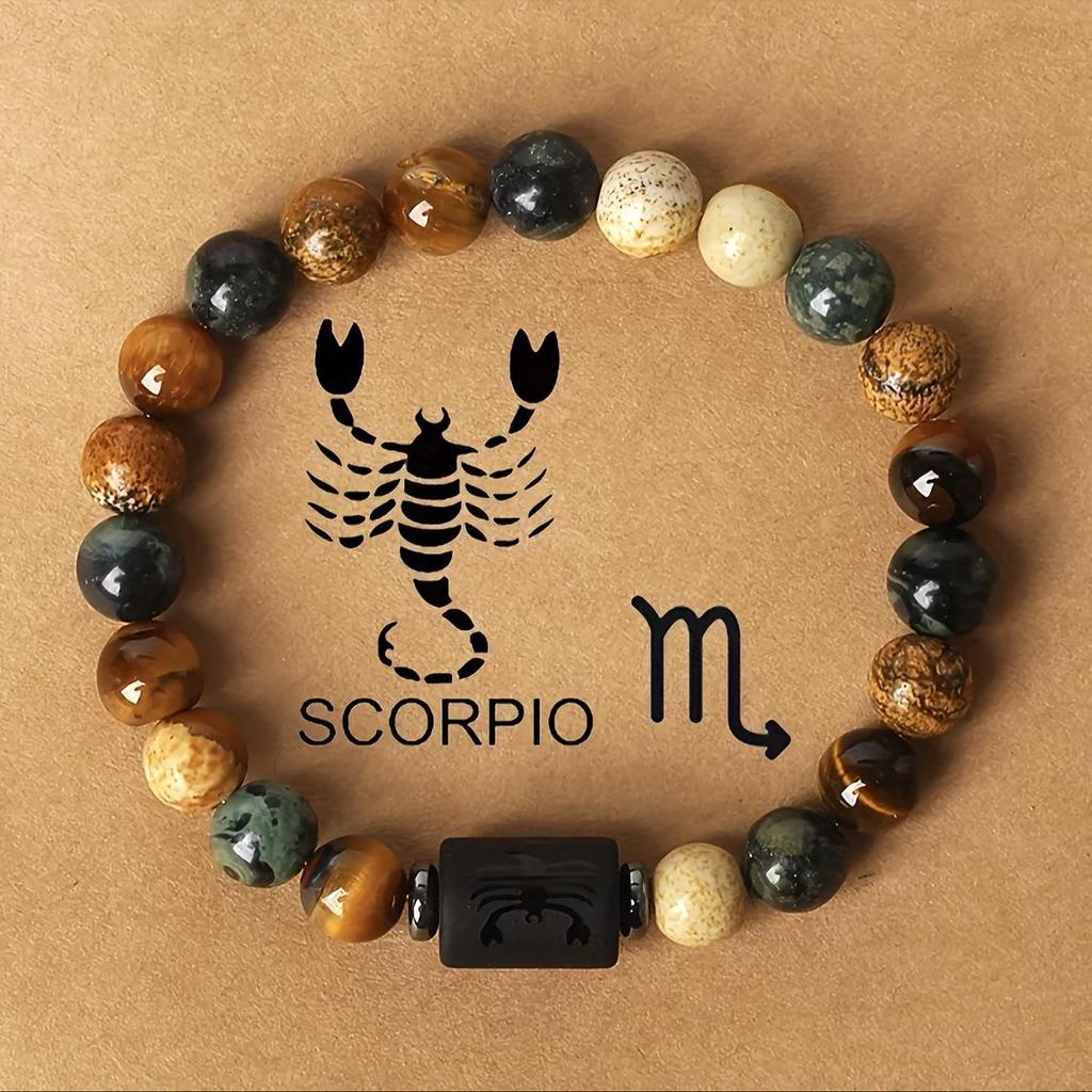 Bracelet Œil de Tigre & Pierre Image Douze Constellations