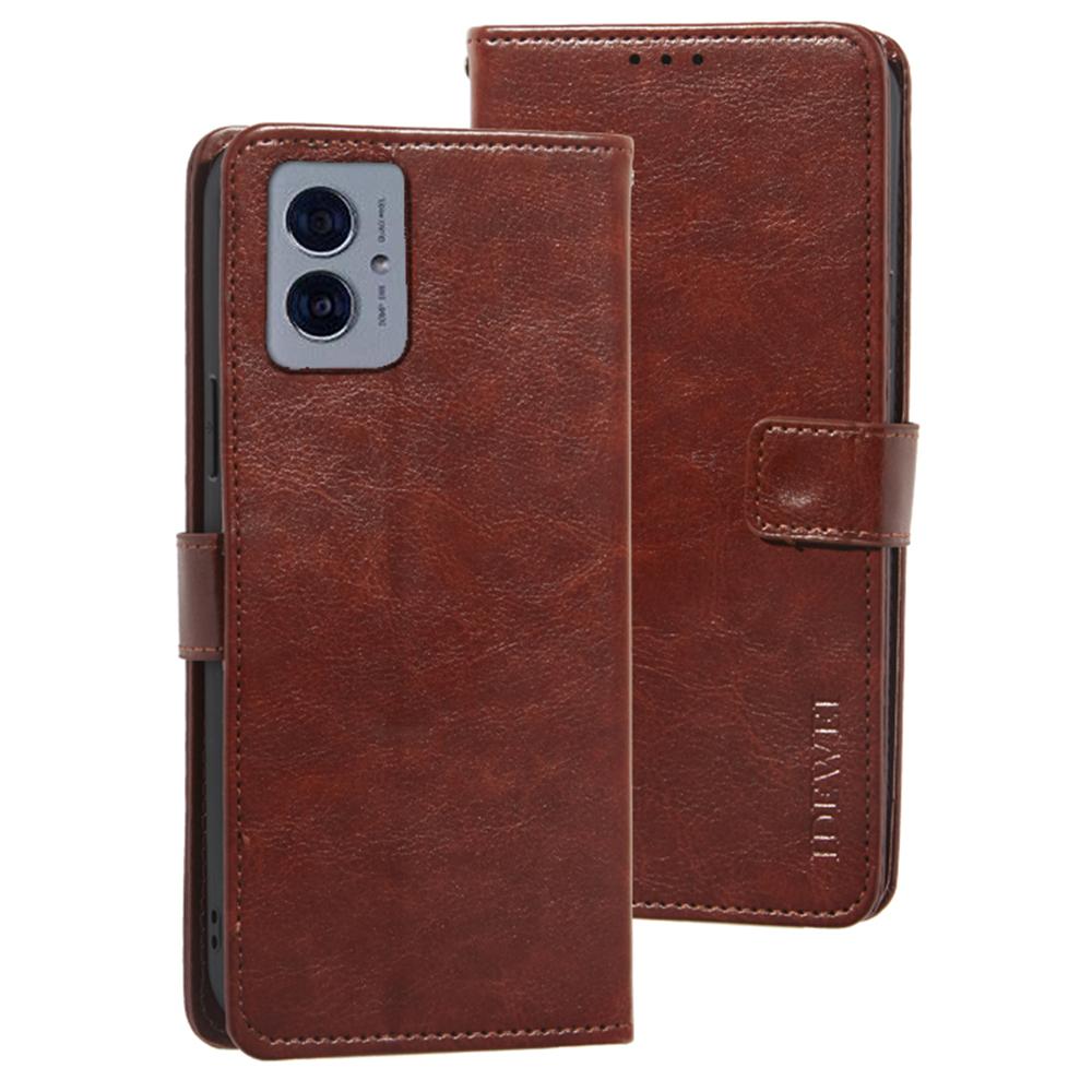 IDEWEI For Motorola Moto G55 5G Stand Case Crazy Horse Texture Leather Phone Cover