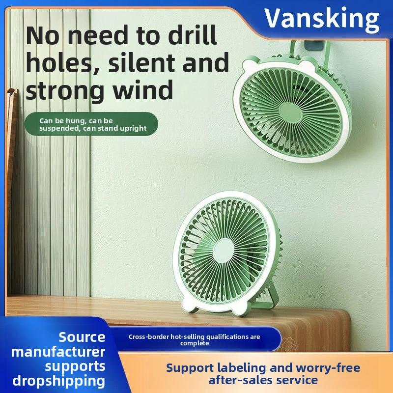 Mini ventilador de escritorio portátil recargable con luz LED diseño de dibujos animados para dormitorio