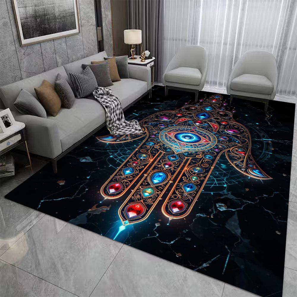 Hamsa Hand Carpet Mat Rug Evil Eye Mandala Pattern Colorful Gemstone Bohemian Home Decoration Living Room Bedroom Floor Mat 40x60cm