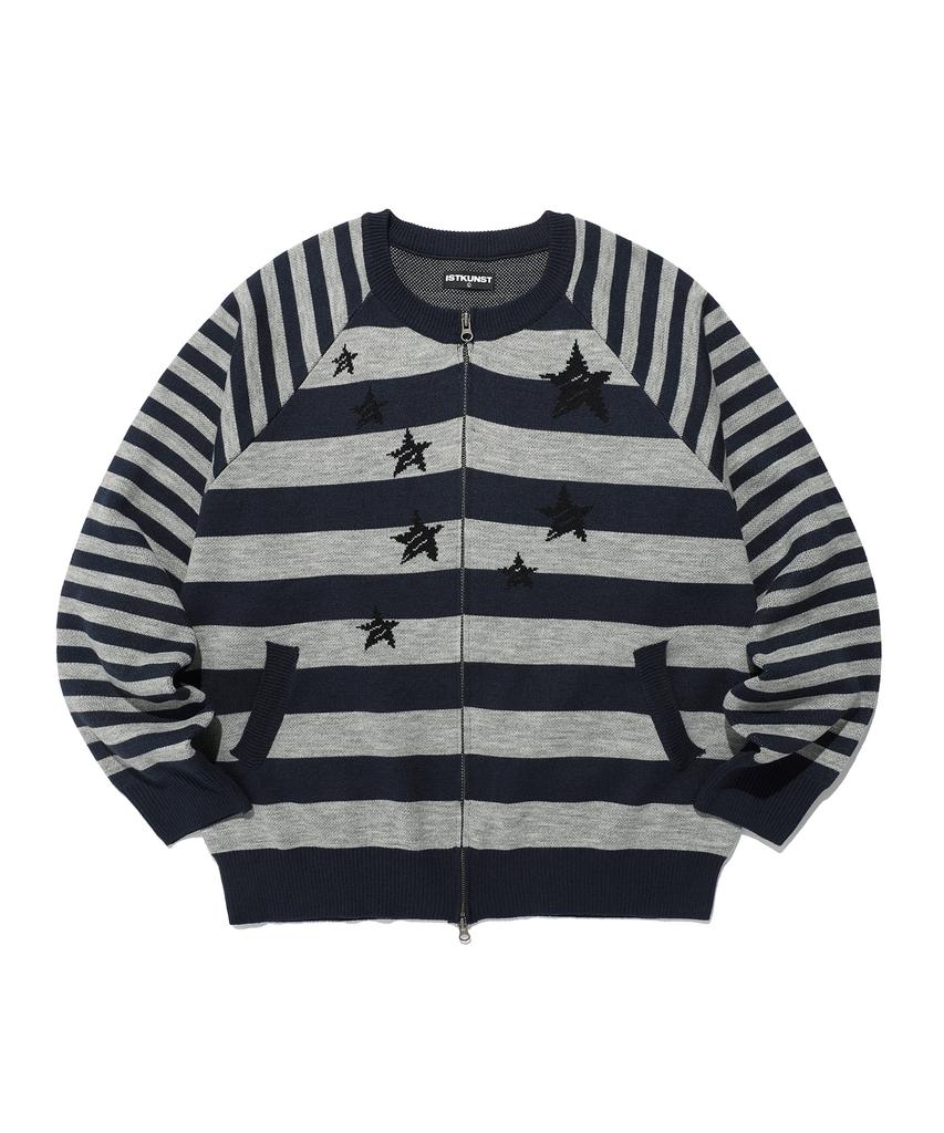 ISTKUNST Star Stripe Raglan Knit Zip Up_Navy(Ik2Ffmk685A)