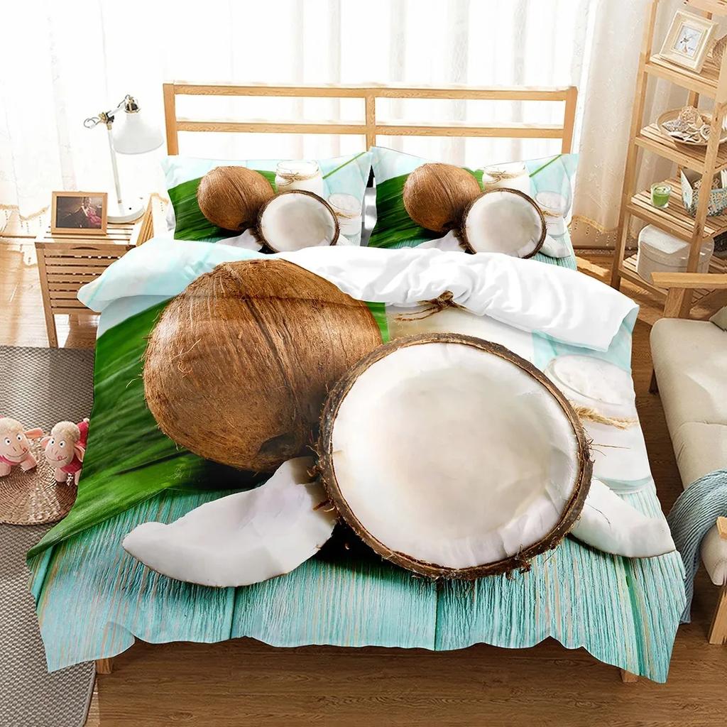 Coconut Duvet Cover Set Coconut Tree Pattern Quilt Cover for Boys Girls Kids Bedroom Decor Double Single Size Comforter Cover