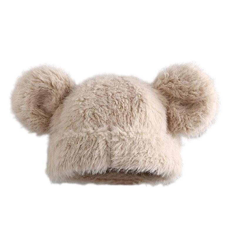 

Cartoon Hat Head Wrap Furry Bear Soft Thicken Hood for Women Outdoor Wear Thicken Ear for Winter Sports Cycling Skiing бежевый