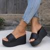 Women's Woven Single Strap Platform Sandals, Plus Size Chunky Heel Beach Slides