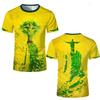 Fashion Casual Short-sleeve T-shirt with Brazil Jesus Statue Print On Front and Back for Daily Travel Wear