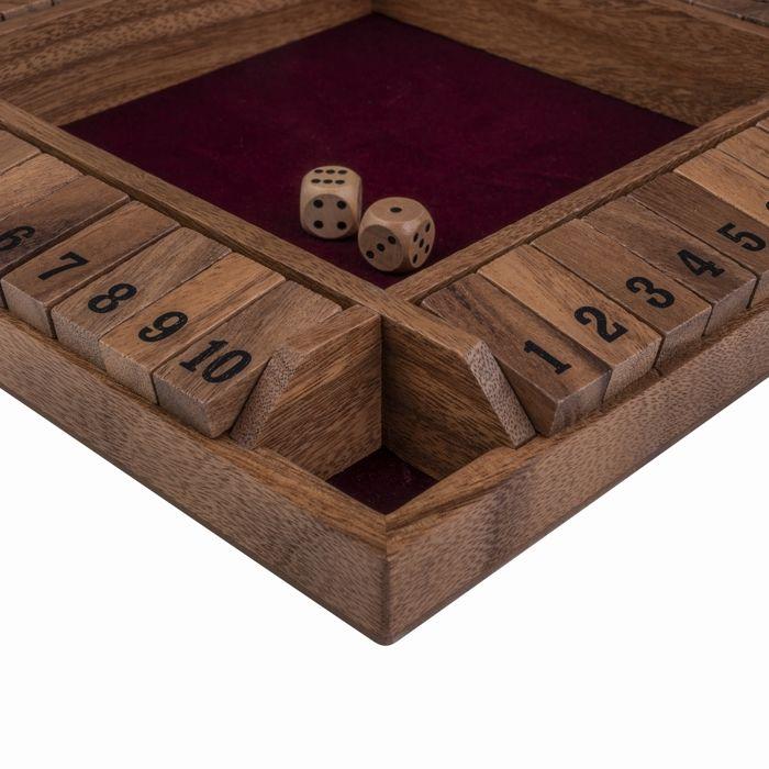 Engelhart - 300406 - Jeu Shut The Box en bois avec feutrine - Coffret 4 joueurs - 8 dés inclus
