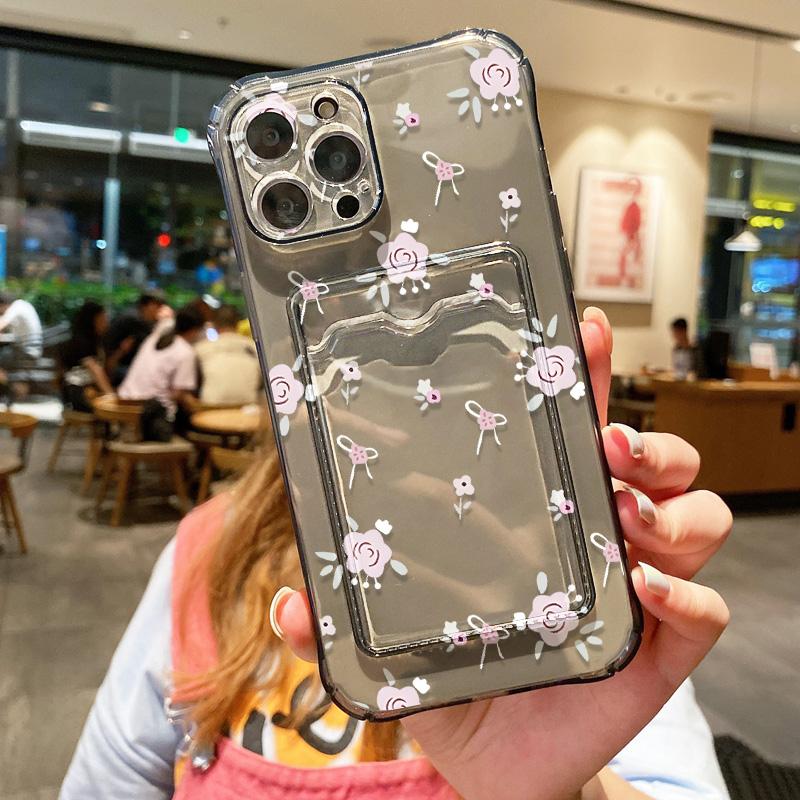 Card Holder Cherry Phone Case For iPhone 13 Funda iPhone 11 16E 16 14 15 Pro Max 12 XR X Xs 7 8 Plus SE Shockproof Silicon Cover