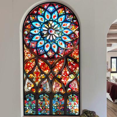 Európai stílusú színes templomi ólomüveg fólia Vintage üvegmatrica Otthoni fürdőszobai ajtódekoráció Ablakfóliák