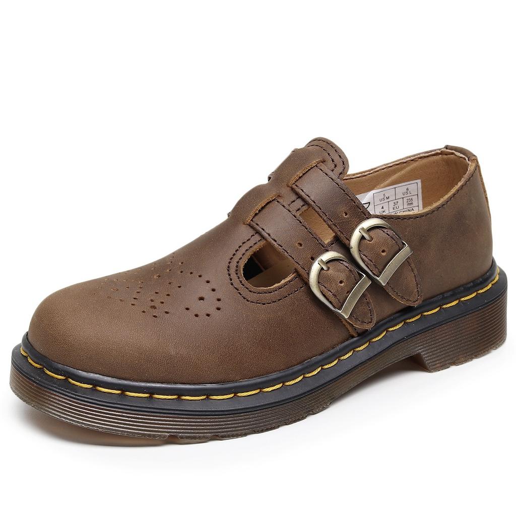 New Mary Jane Shoes Genuine Leather Low-top Small Leather Shoes Women's Crazy Horse Brown Fashion Student Casual Cowhide Shoes