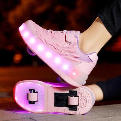Girls' LED Light-Up Running Shoes with Retractable Wheels