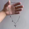 Punk Rock Silver Color Cross Star Pendent Metal Chain Choker Necklaces Accessories For Women Man Y2K Personalized Grunge Jewelry
