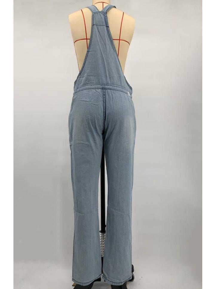 Damenmode Jumpsuit mit Kordelzug: Locker geschnittene Denim-Latzhose mit Schnürungsdetails