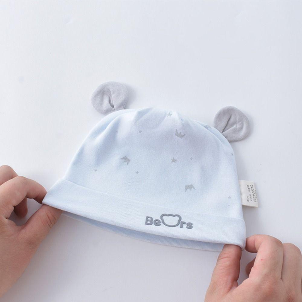 Cartoon Bear Boneless Muslin Hats 0-3 Months Infants Beanie Cap Windproof Newborn Hats Autumn