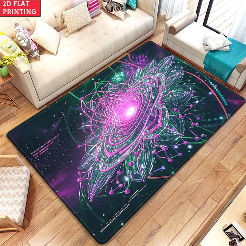 Neon Mandala Flower Area Rug, Psychedelic Galaxy Carpet for Living Room, Non-slip Boho Starry Sky Floor Mat for Bedroom Decor