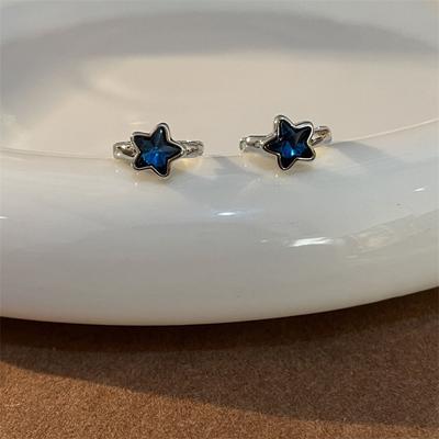 Y2K Trendy Cute Sweet Blue Star Hoop Earrings For Women Girls Simple Vintage Earrings Aesthetic Jewelry Gift
