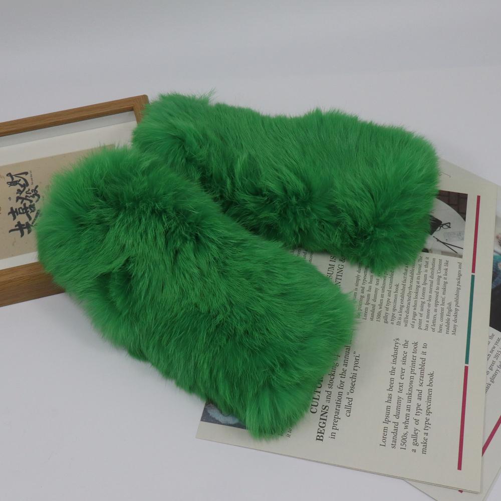New winter women real rabbit fur gloves Length 25cm natural rabbit fur mittens Knitted warm female winter outdoor glove