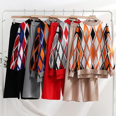 Conjunto de Suéter de 2 Piezas para Mujer Tops Holgados de Punto de Manga Larga tipo Jersey y Pantalones de Pierna Ancha Conjuntos a Juego para Descanso Ropa de Otoño Invierno Chándal para Mujer