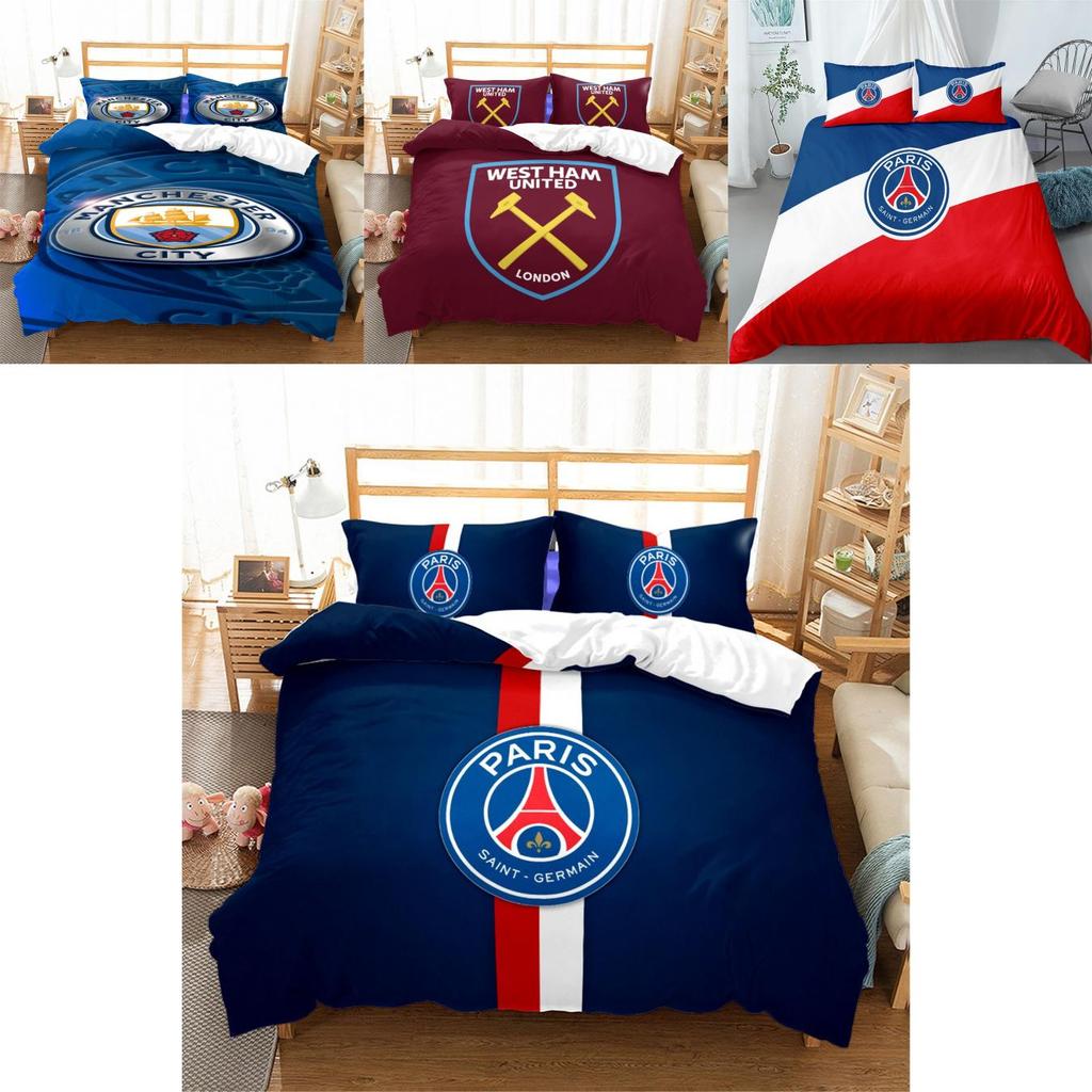 Set de Lenjerie de Pat Dublu cu Logo Echipă de Fotbal, 3 Piese - Textil de Casă Confortabil Rezistent la Murdărie