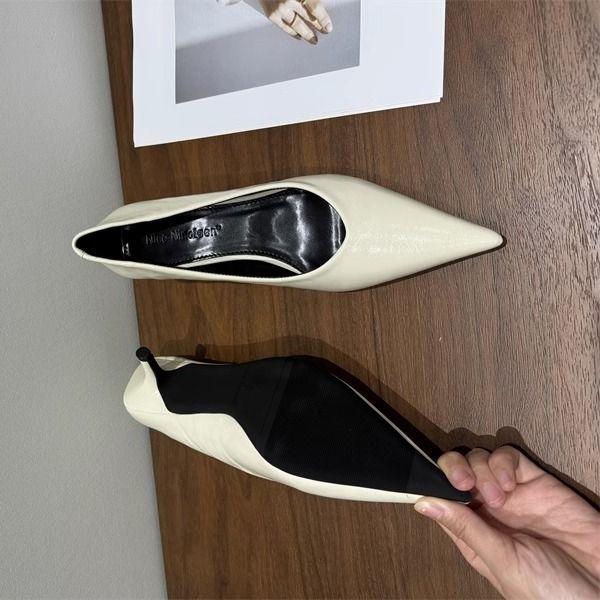 Black simple stiletto high heels 2025 new autumn work pointed commute shallow mouth women's shoes middle heels