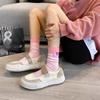 Pink Socks, Women's Mid-calf Socks, Spring and Summer Thin Double-needle Long Socks, Trendy and Unique Color Block, Heart-shaped Label Dui Dui Socks