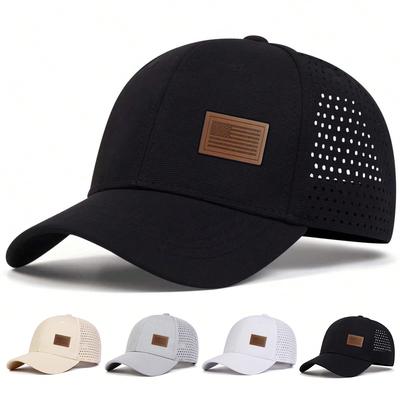 Casquette de baseball unisexe à maille laser réglable avec décoration d'étiquette drapeau américain, casquettes hip-hop printemps été sport de plein air voyage pour femmes hommes