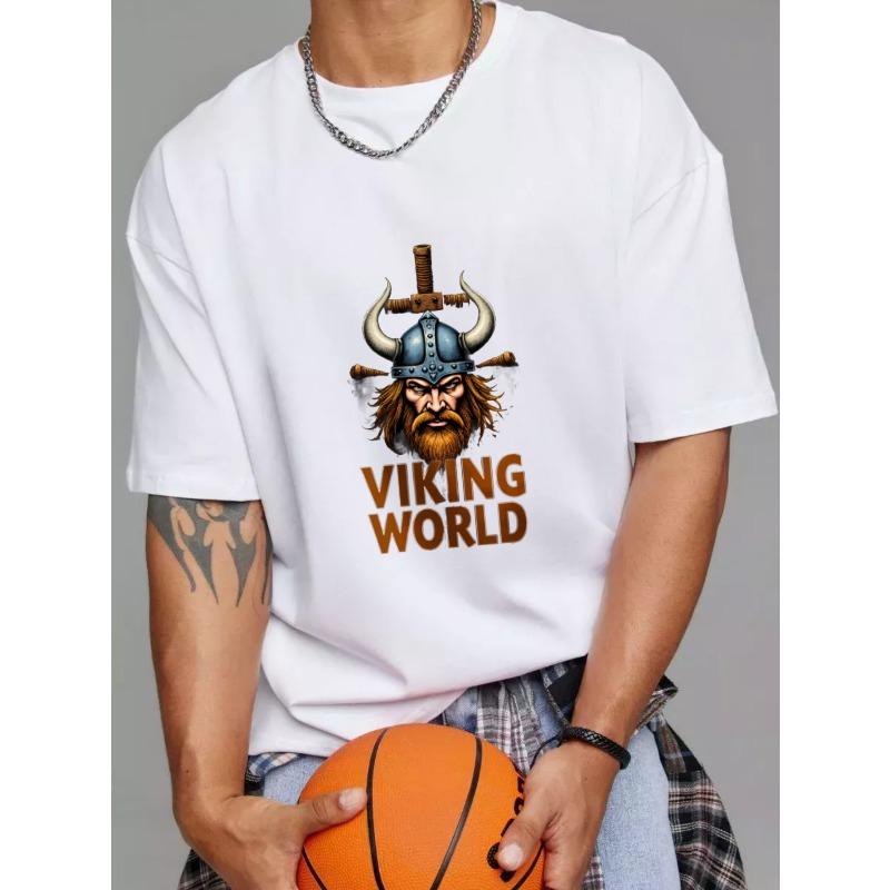 Viking Welt T-Shirt Weiß Wikinger Krieger Helm und Schwert Grafikdruck für Freizeitkleidung