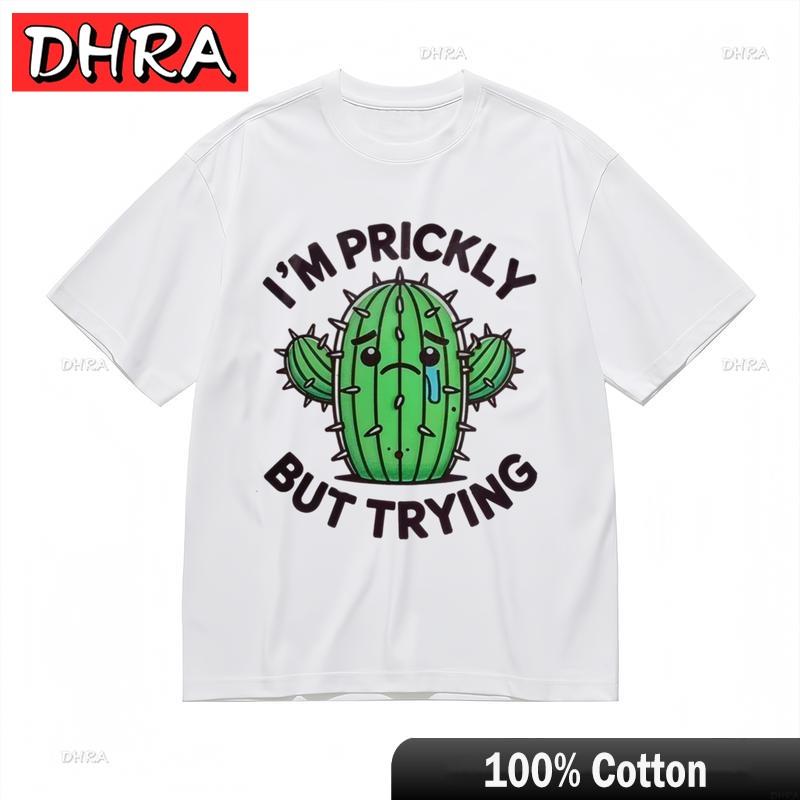 

Womens Comfy Classic TShirt Cute Cactus Character with Prickly Design Tee TShirts Nostalgic Bold Colorful Tees Shirts Boys 4XL